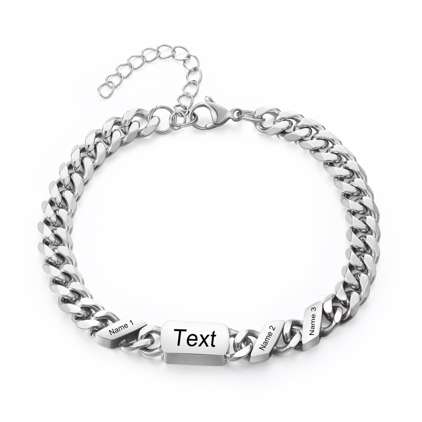 Herren Personalisierte 3 Namen Edelstahl Armband mit Text