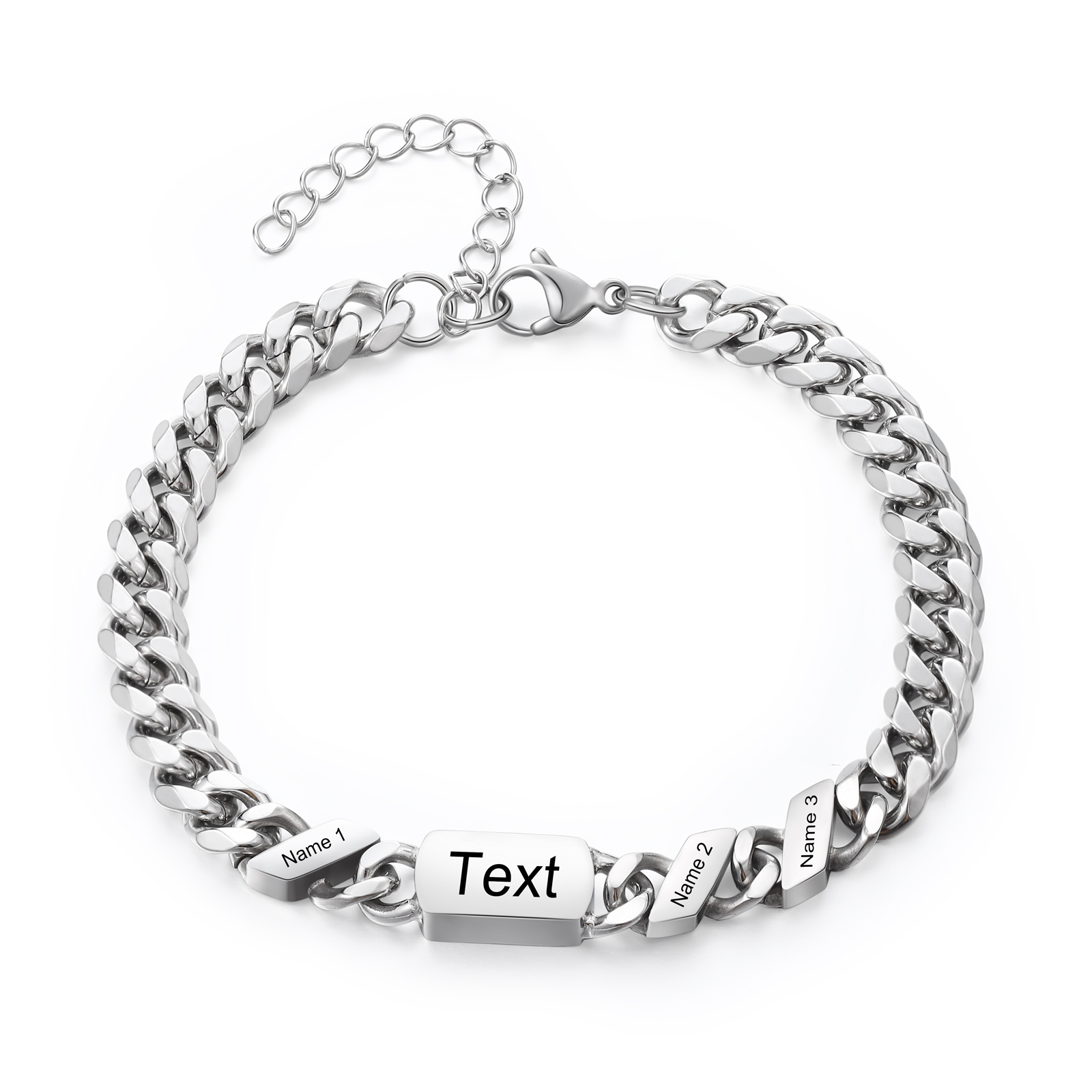 Herren Personalisierte 3 Namen Edelstahl Armband mit Text
