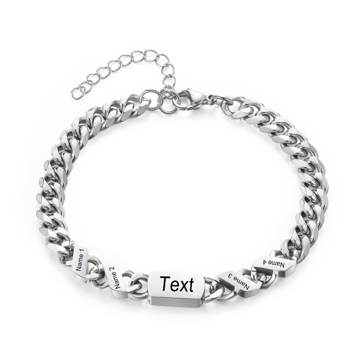 Herren Personalisierte 4 Namen Edelstahl Armband mit Text