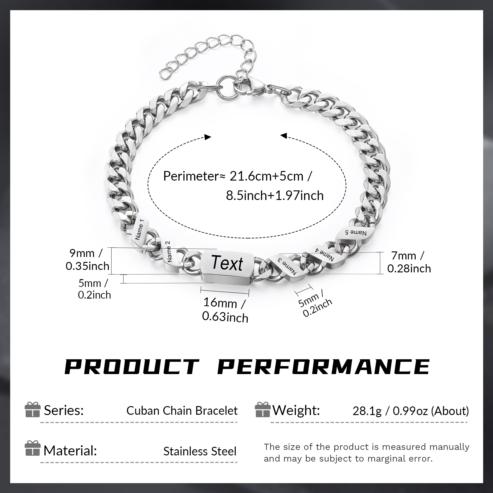 Herren Personalisierte 5 Namen Edelstahl Armband mit Text
