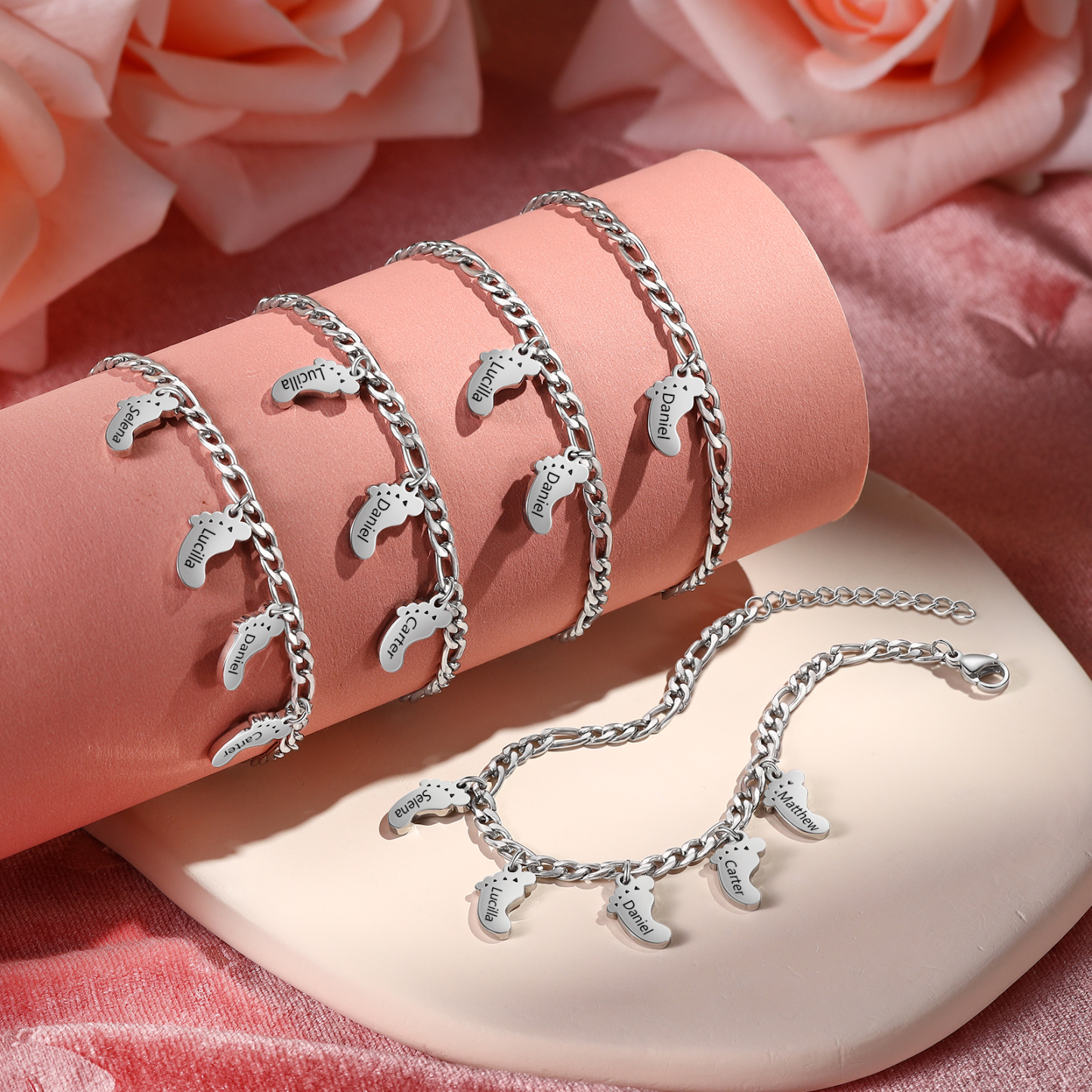 Personalisiertes Baby Füße 5 Namen Armband