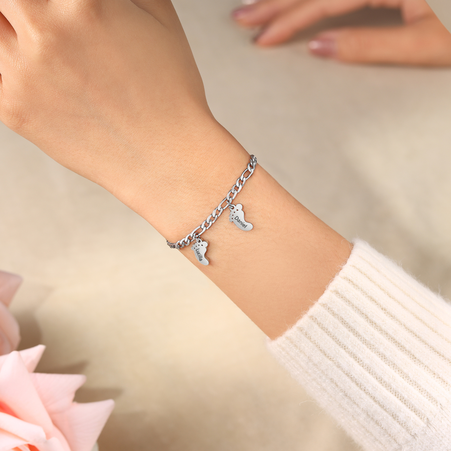 Personalisiertes Baby Füße 2 Namen Armband