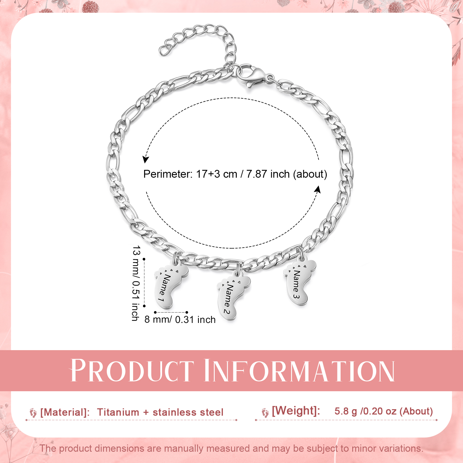 Personalisiertes Baby Füße 3 Namen Armband