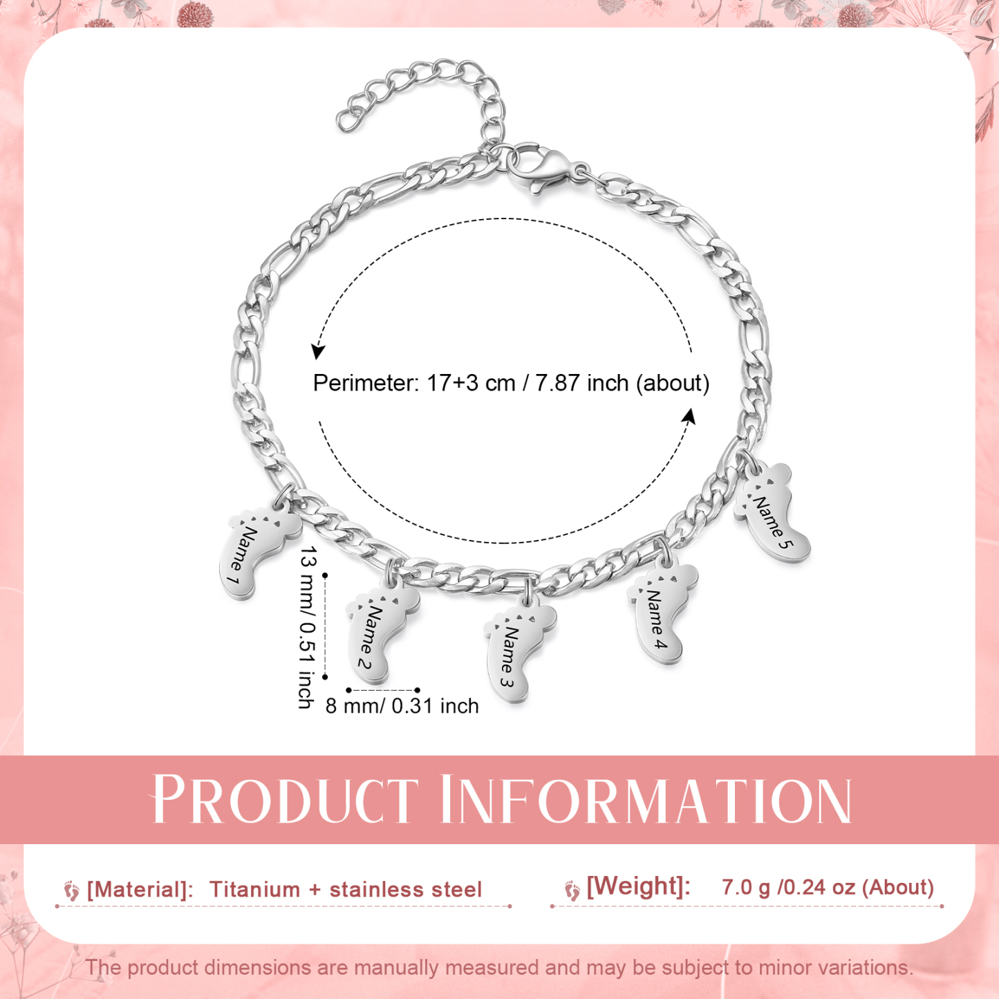 Personalisiertes Baby Füße 5 Namen Armband