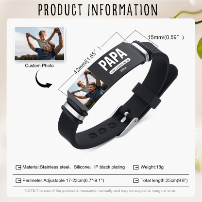 Herren Personalisierter 1 Titel & Text & Foto & Name -Leder Armband für Papa
