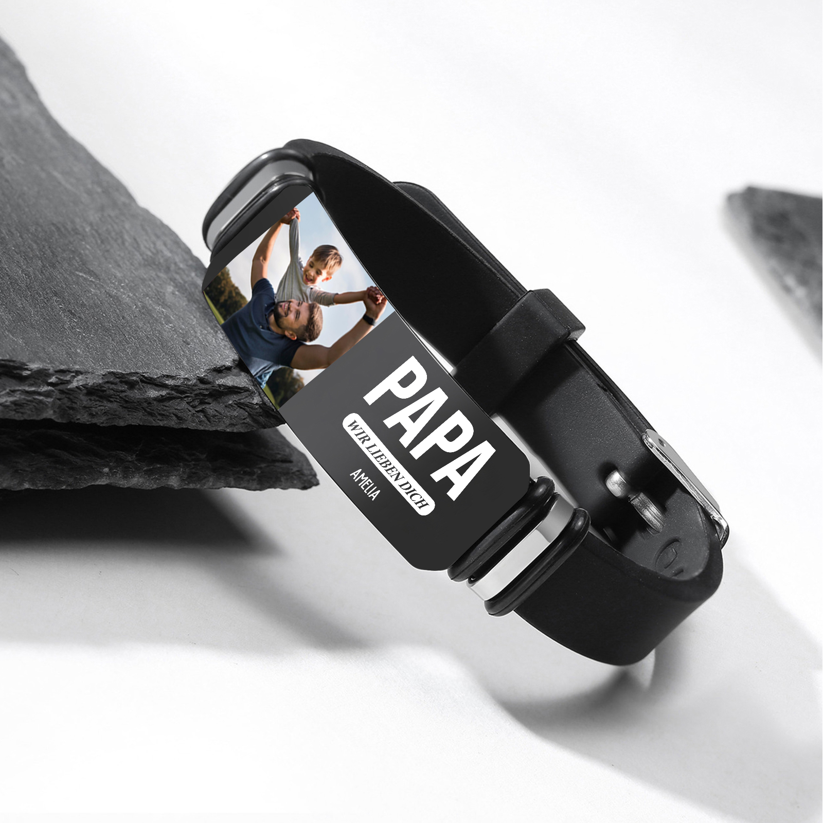 Herren Personalisierter 1 Titel & Text & Foto & Name -Leder Armband für Papa