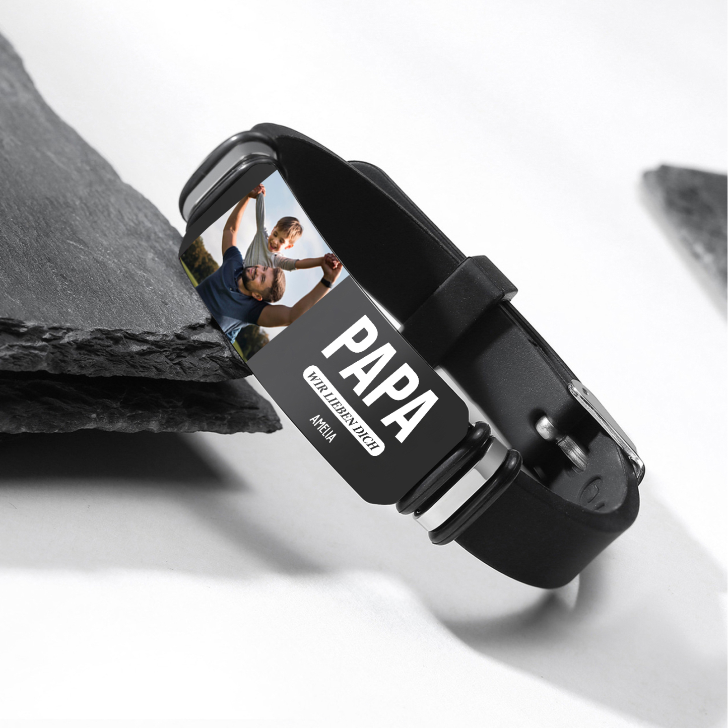 Herren Personalisierter 1 Titel & Text & Foto & Name -Leder Armband für Papa