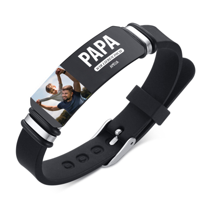 Herren Personalisierter 1 Titel & Text & Foto & Name -Leder Armband für Papa
