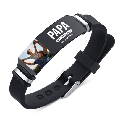 Herren Personalisierter 1 Titel & Text & Foto & 2 Namen -Leder Armband für Papa