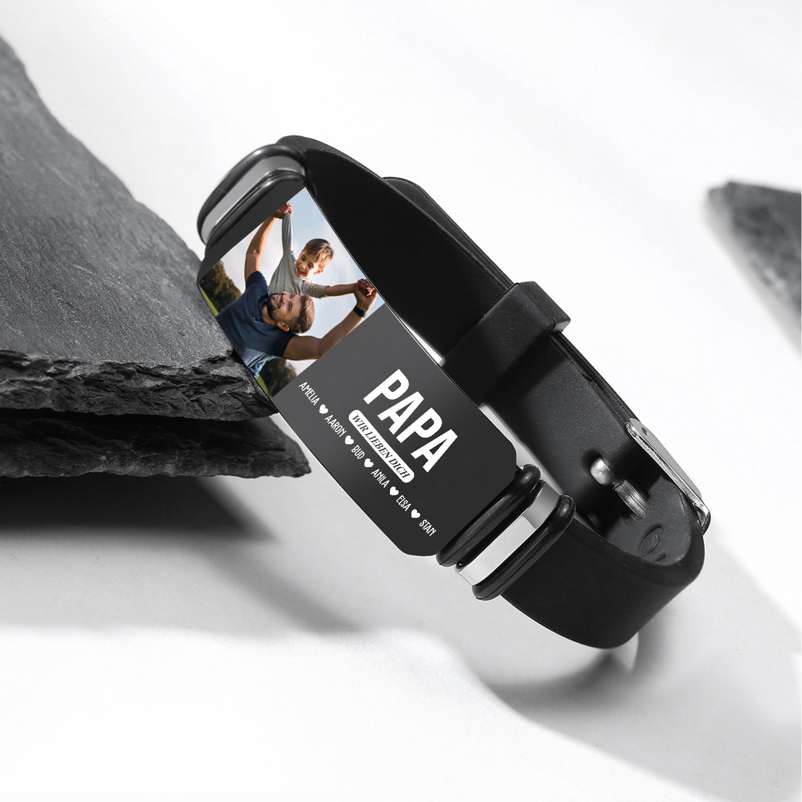 Herren Personalisierter 1 Titel & Text & Foto & 6 Namen -Leder Armband für Papa