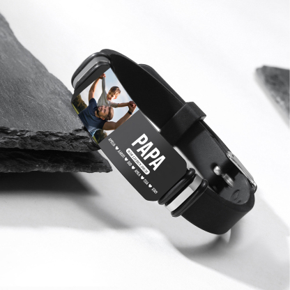 Herren Personalisierter 1 Titel & Text & Foto & 6 Namen -Leder Armband für Papa