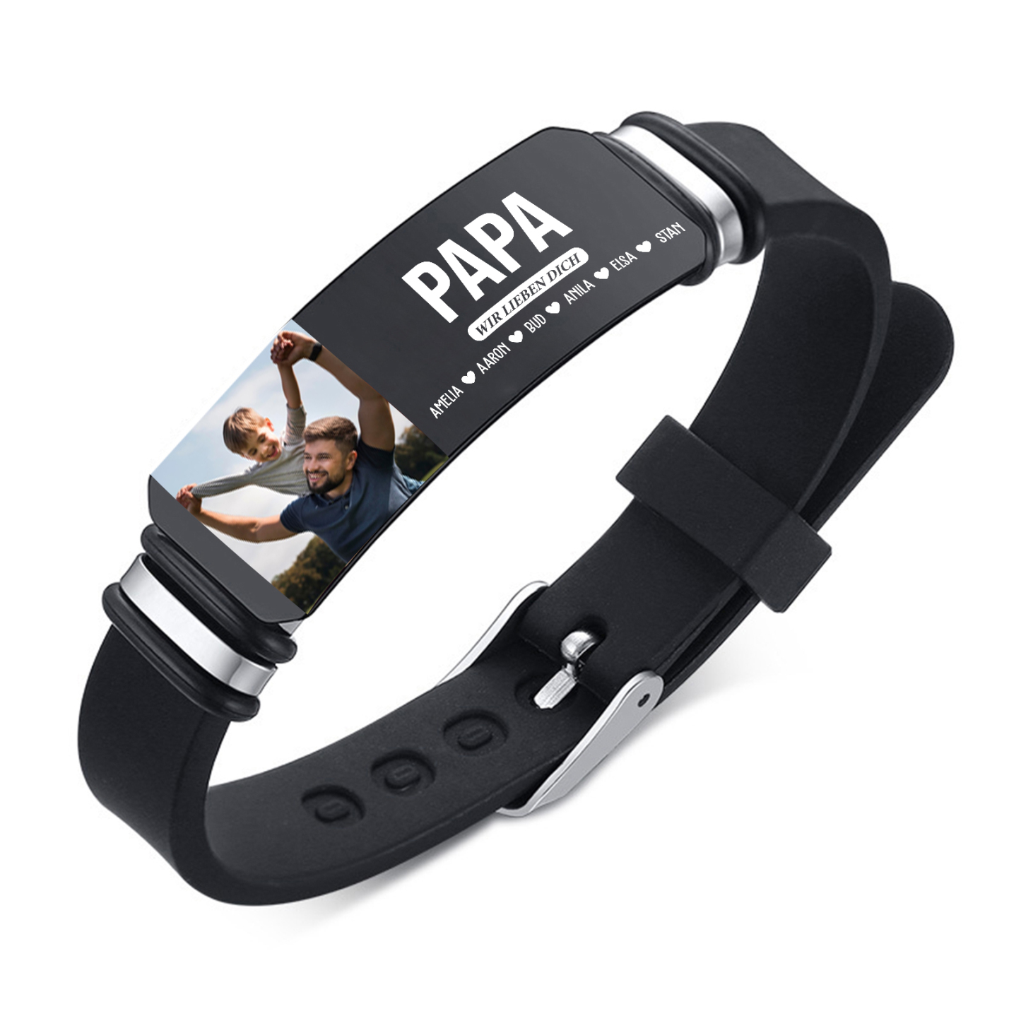 Herren Personalisierter 1 Titel & Text & Foto & 6 Namen -Leder Armband für Papa