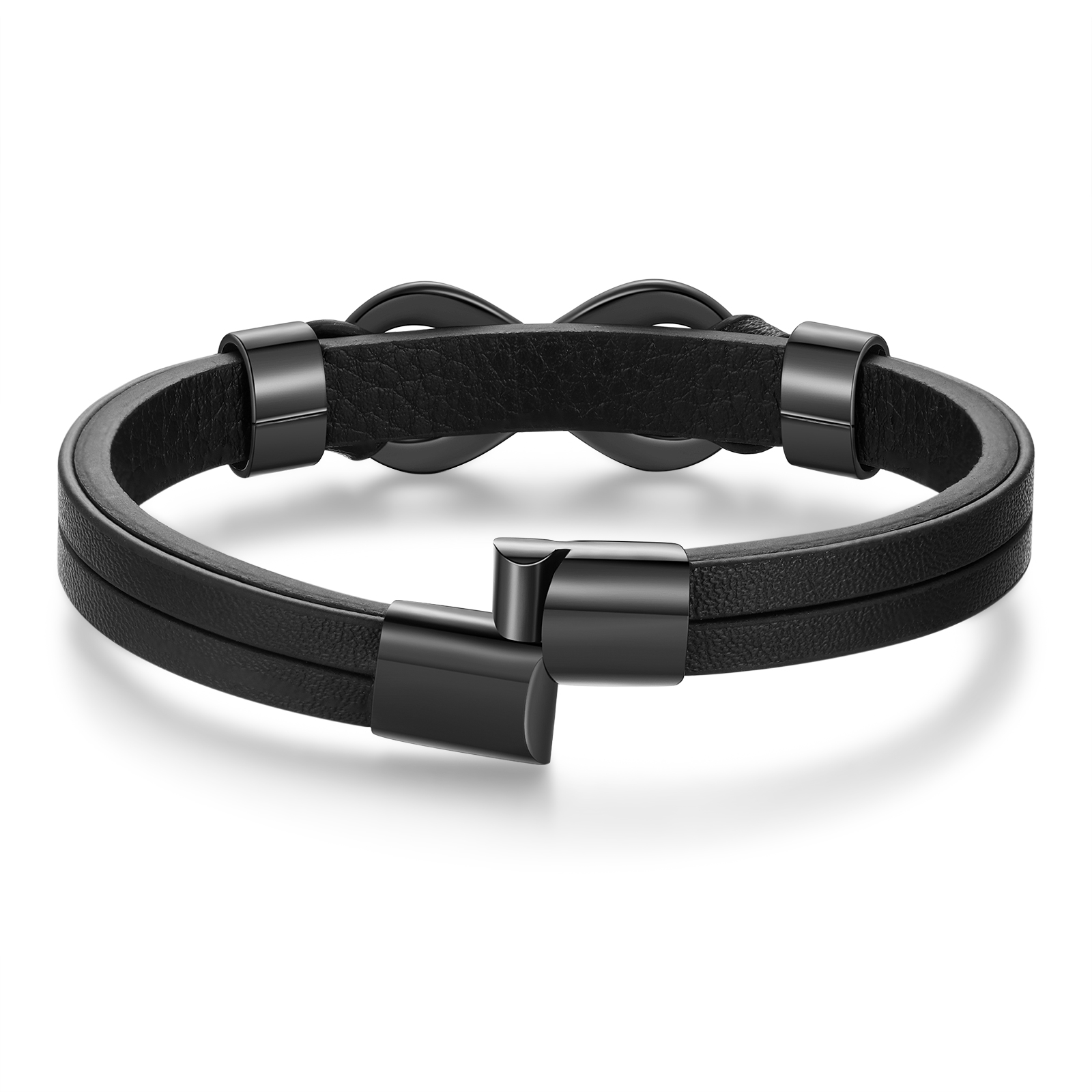 An meinen Sohn Infinity-Herrenarmband mit 2 Namensgravuren Schwarz Leder & Edelstahl