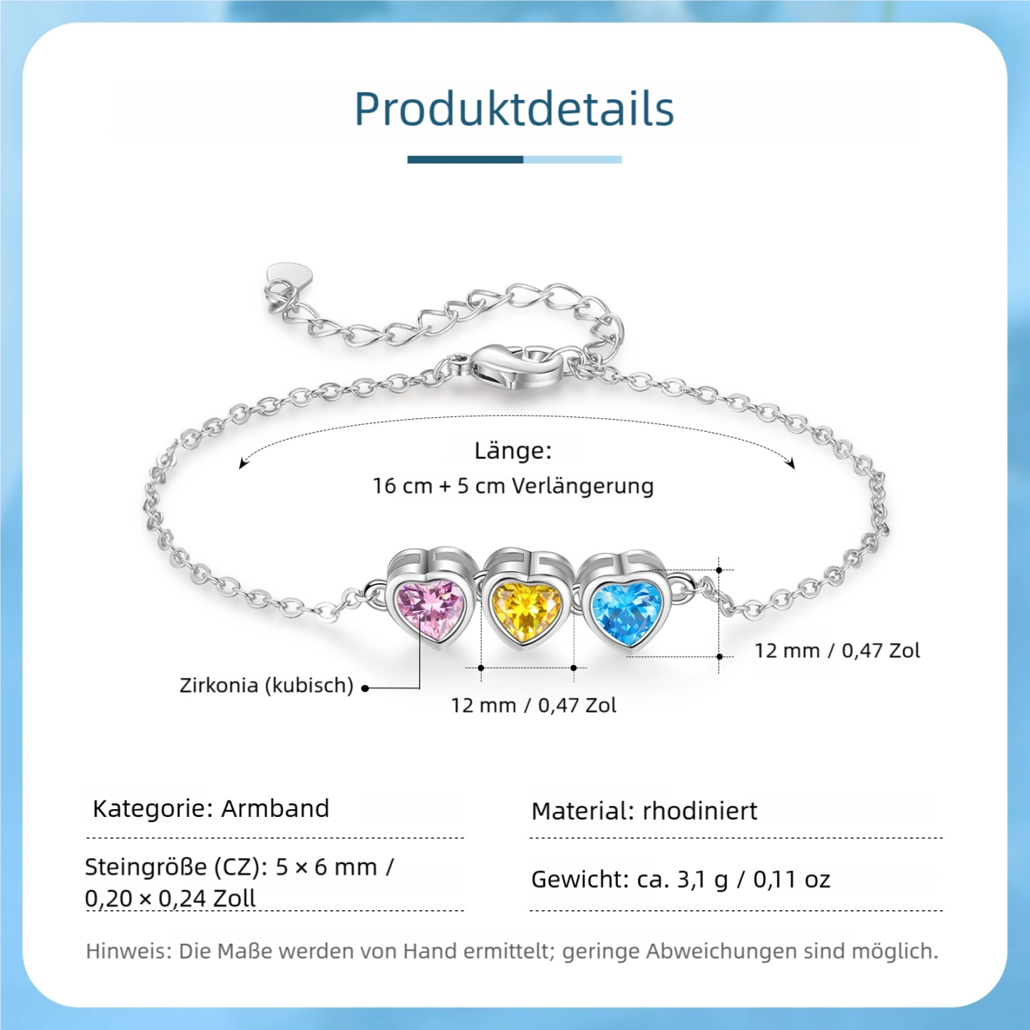 Personalisiertes Herz-Armband mit 1–6 Geburtssteinen