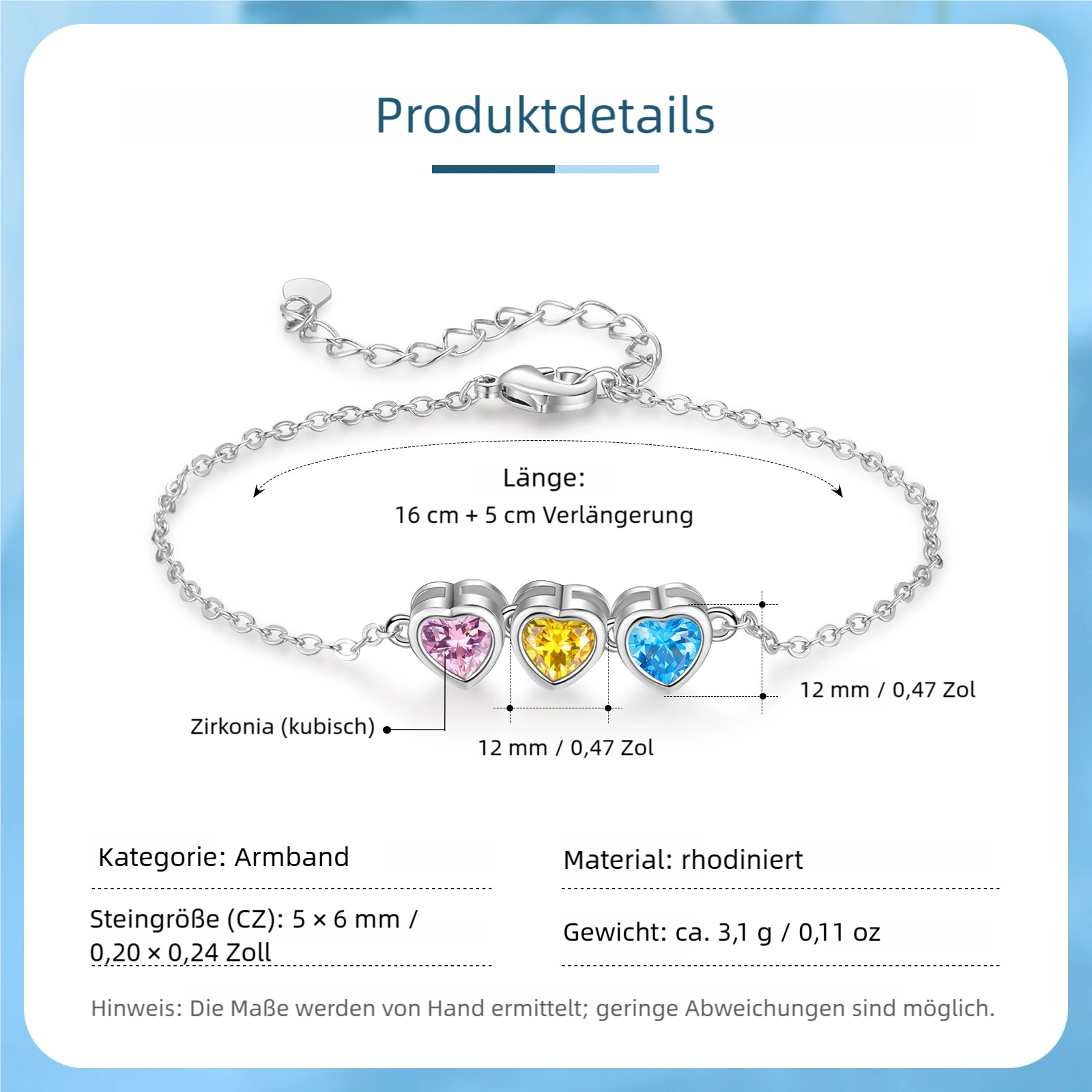 Personalisiertes Herz-Armband mit 1–6 Geburtssteinen