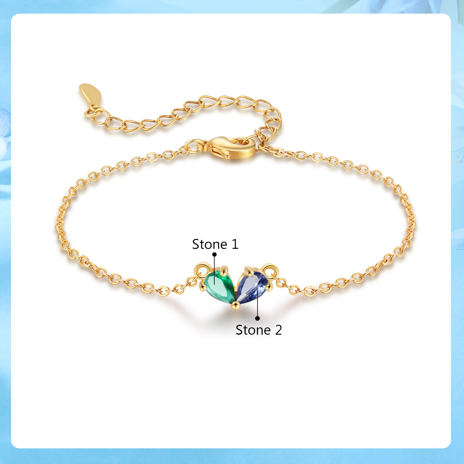 Personalisiertes Armband mit eingravierter 2 Geburtssteinen-Weißgold/Gold-Pefektes Geschenk für Mama/Oma/Ehefrau/Freundin