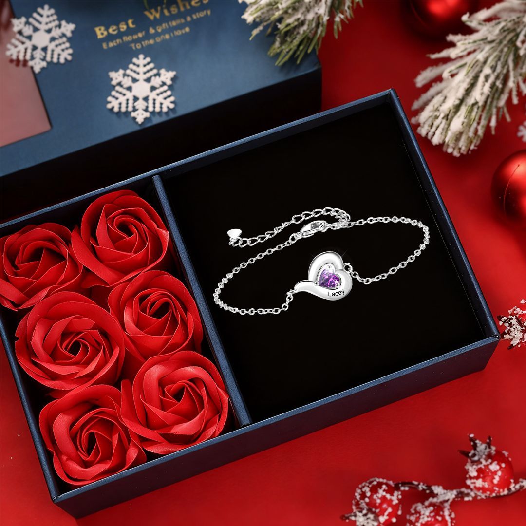 Personalisiertes, verstellbares Herz-Geburtsstein-Armband mit 1-5 Namen