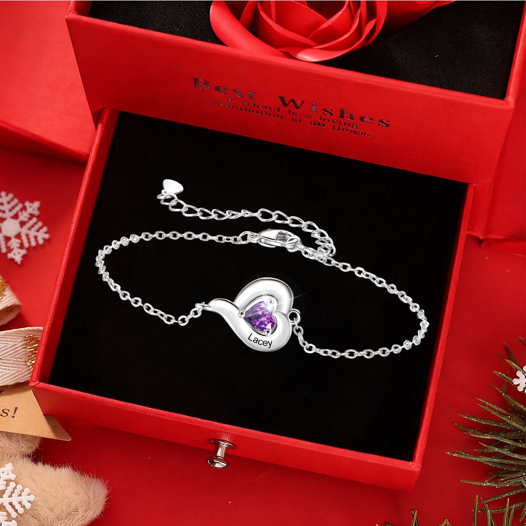 Personalisiertes, verstellbares Herz-Geburtsstein-Armband mit 1-5 Namen