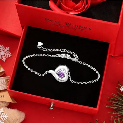 Personalisiertes, verstellbares Herz-Geburtsstein-Armband mit 1-5 Namen