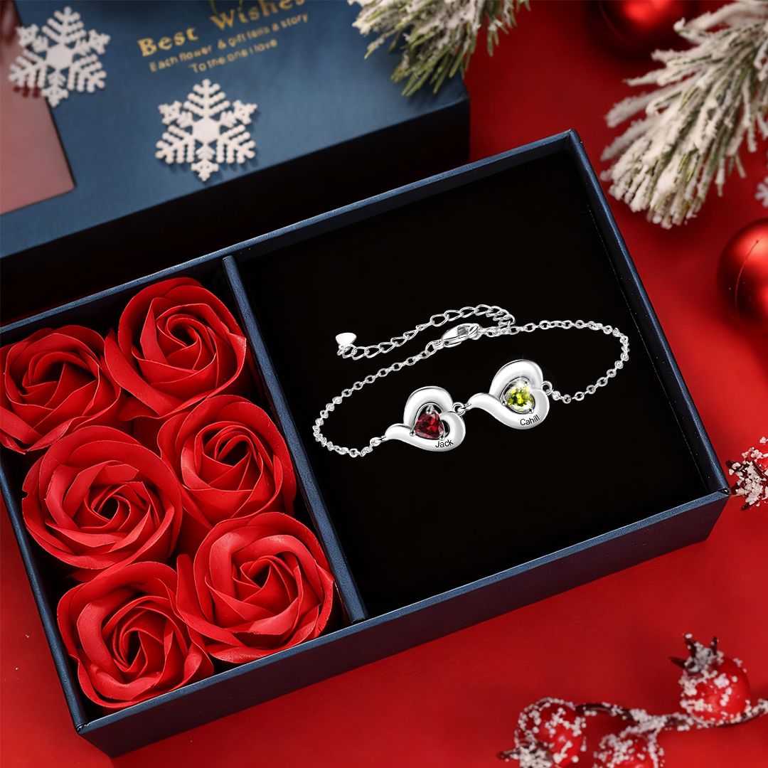 Personalisiertes, verstellbares Herz-Geburtsstein-Armband mit 1-5 Namen