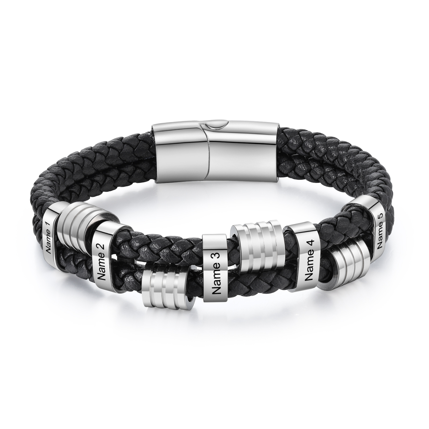 Herren Personalisierte 2-5 Namen Edelstahl schwarzer Armband für Männer/ Papa/Opa/Freund
