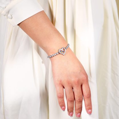 Personalisierbares Tennisarmband mit 2-4 Namen, Herz und Geburtssteinen