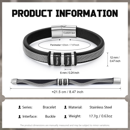 Herren Personalisierte 2-5 Namen & Text Edelstahl schwarzer Armband für Männer/ Papa/Opa/Freund