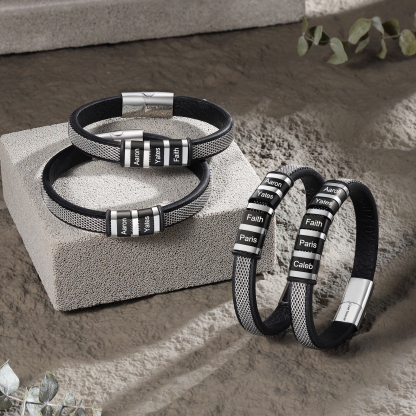 Herren Personalisierte 2-5 Namen & Text Edelstahl schwarzer Armband für Männer/ Papa/Opa/Freund