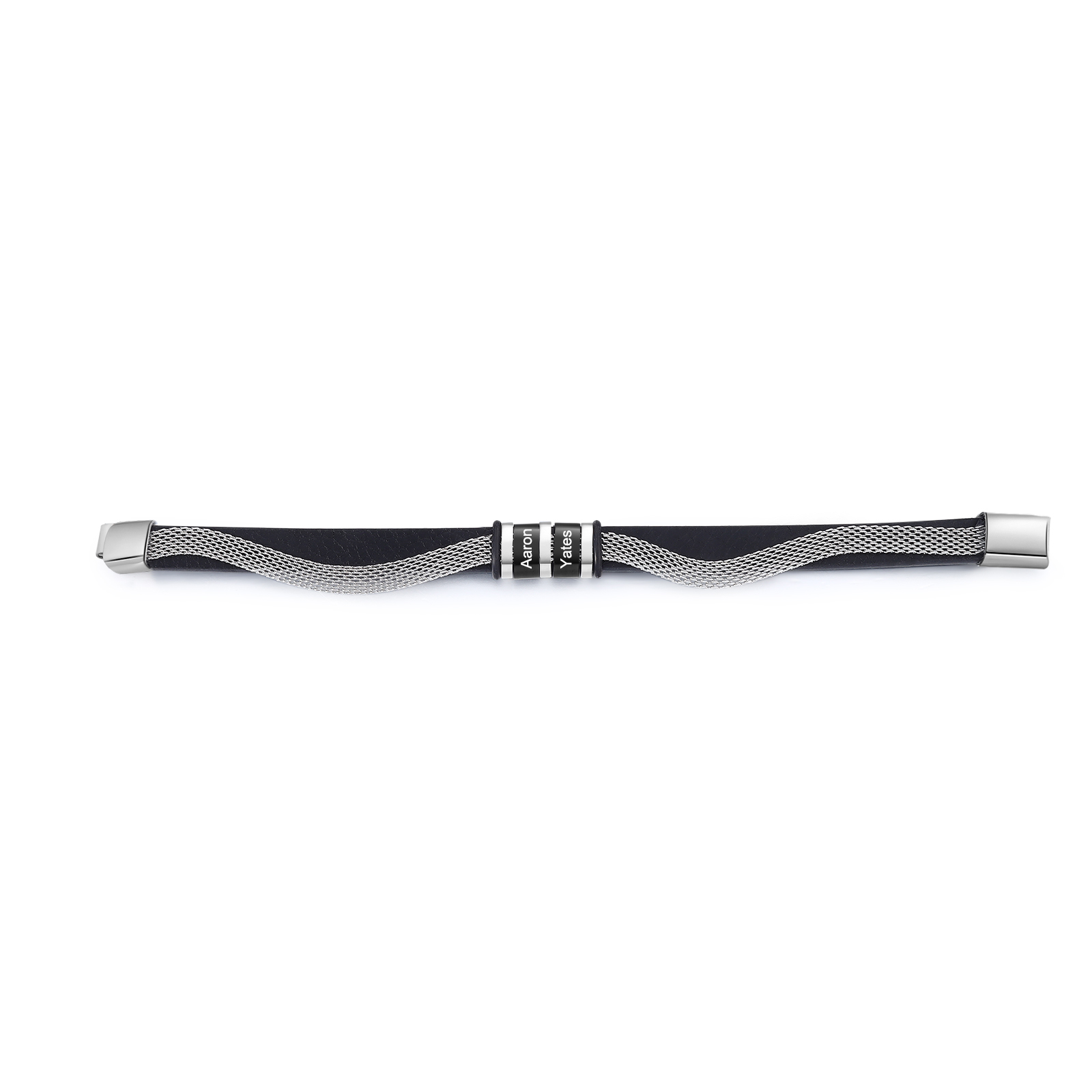 Herren Personalisierte 2-5 Namen & Text Edelstahl schwarzer Armband für Männer/ Papa/Opa/Freund