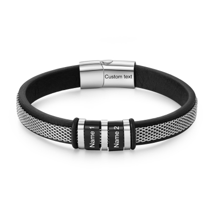 Herren Personalisierte 2-5 Namen & Text Edelstahl schwarzer Armband für Männer/ Papa/Opa/Freund
