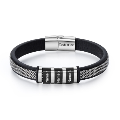 Herren Personalisierte 2-5 Namen & Text Edelstahl schwarzer Armband für Männer/ Papa/Opa/Freund