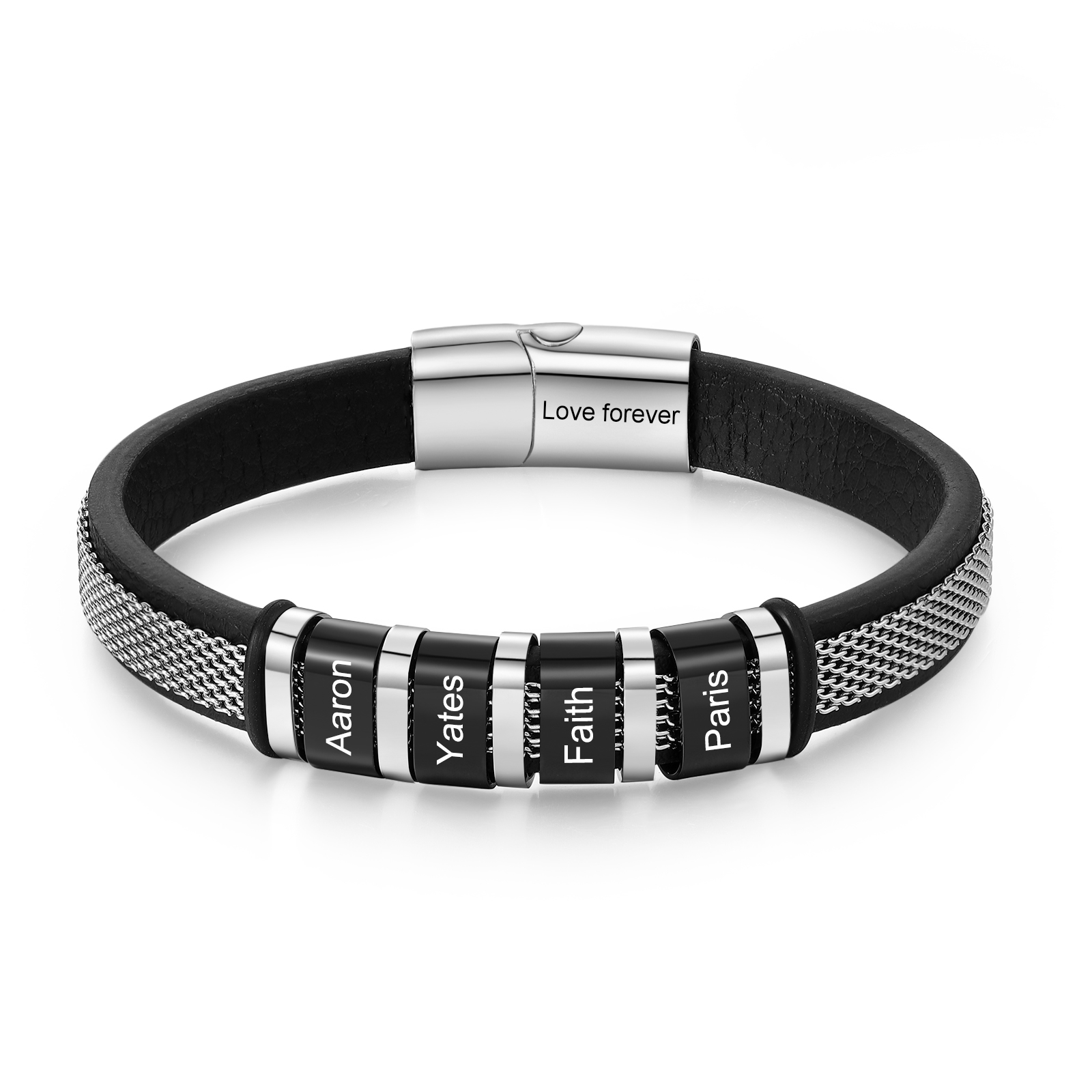 Herren Personalisierte 2-5 Namen & Text Edelstahl schwarzer Armband für Männer/ Papa/Opa/Freund