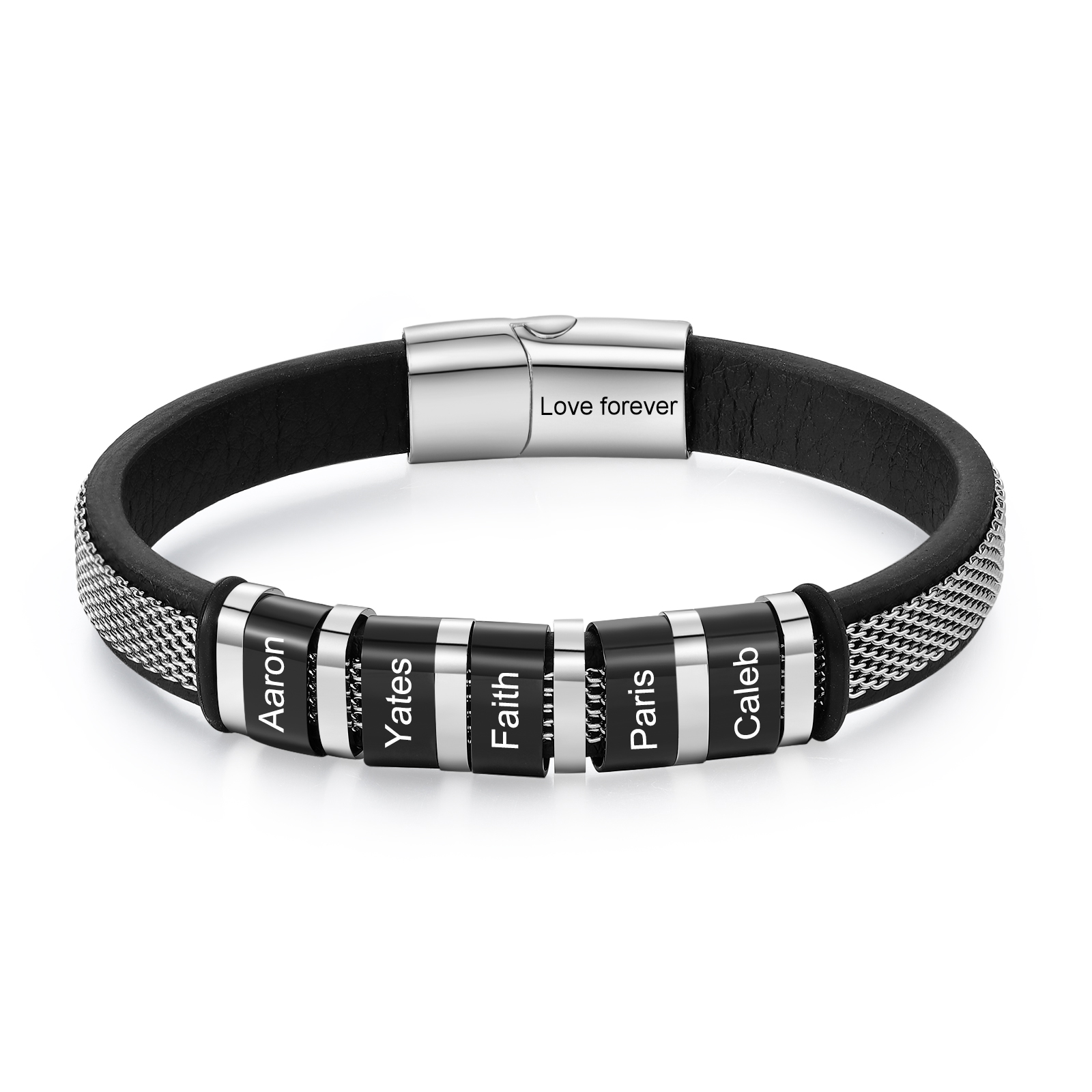Herren Personalisierte 2-5 Namen & Text Edelstahl schwarzer Armband für Männer/ Papa/Opa/Freund