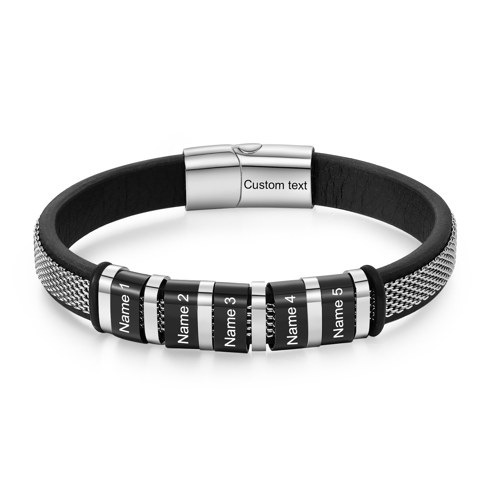 Herren Personalisierte 2-5 Namen & Text Edelstahl schwarzer Armband für Männer/ Papa/Opa/Freund