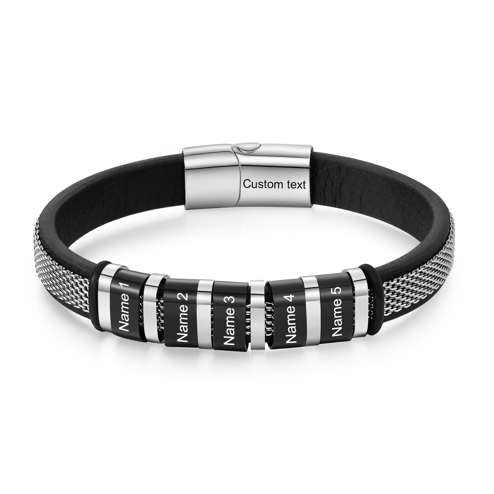 Herren Personalisierte 2-5 Namen & Text Edelstahl schwarzer Armband für Männer/ Papa/Opa/Freund