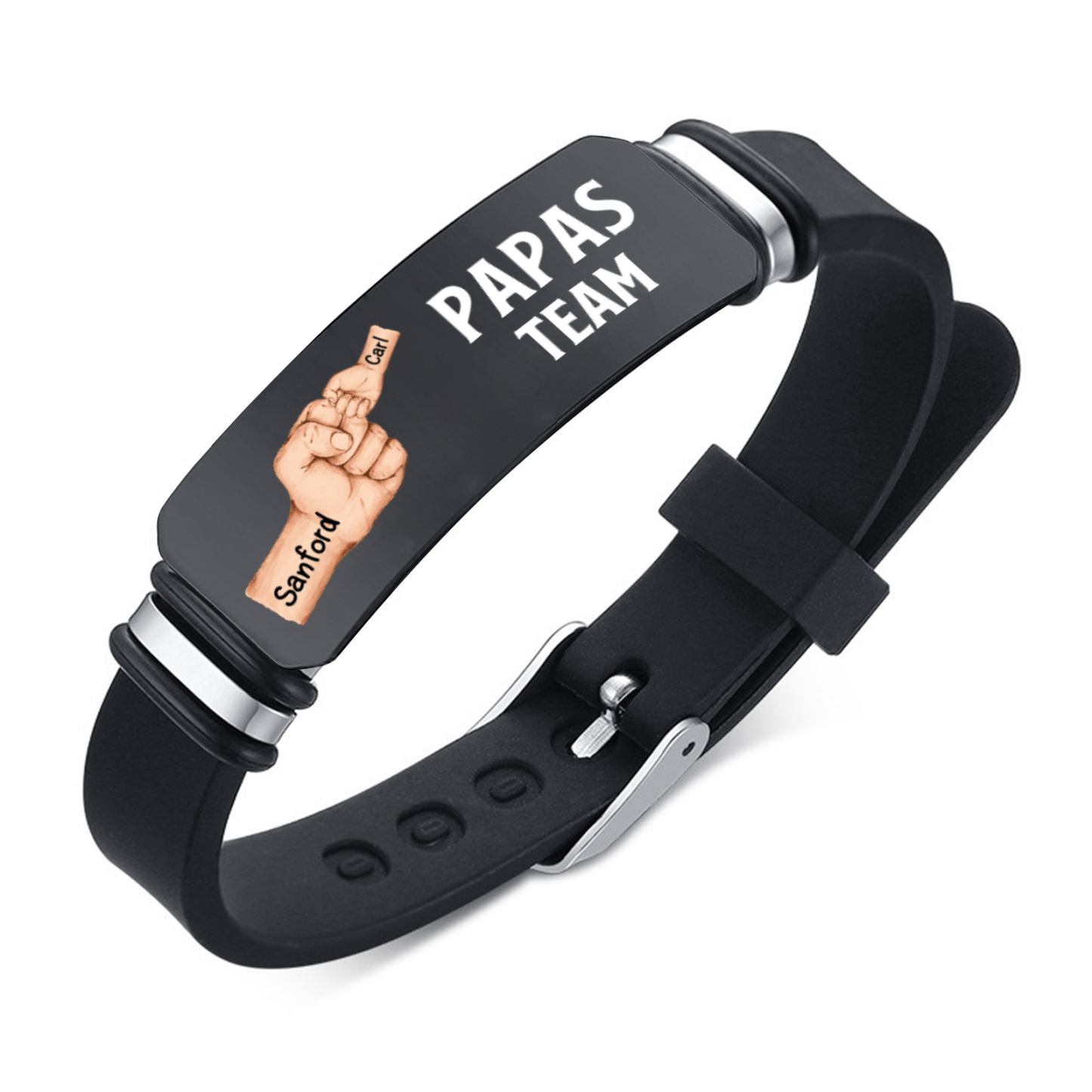 Herren Personalisierter 2 Name Leder Armband mit Faust für Papa-Papas Team