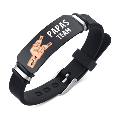 Herren Personalisierter 2 Name Leder Armband mit Faust für Papa-Papas Team