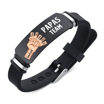 Herren Personalisierter 2 Name Leder Armband mit Faust für Papa-Papas Team