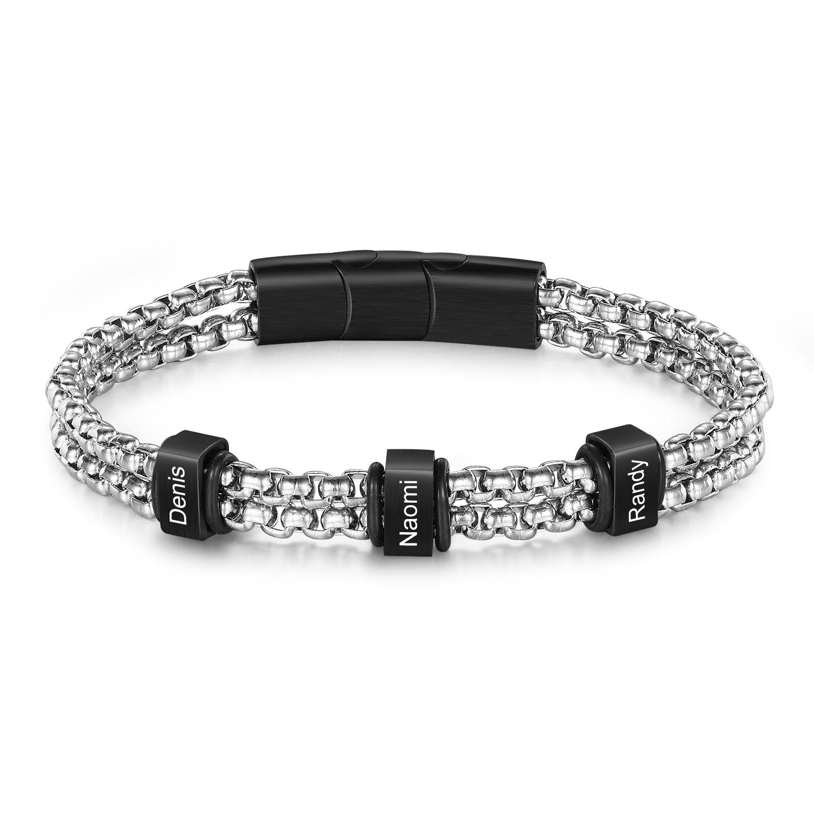Herren Personalisierte 3 Namen Edelstahl Armband für Männer
