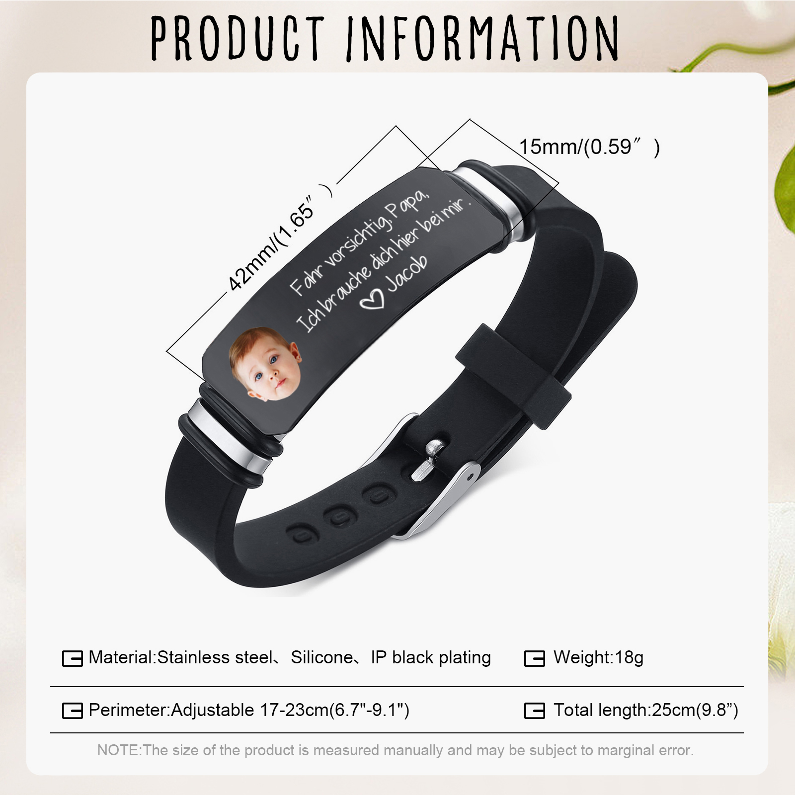 Herren Personalisierter 1 Name & Foto Leder Armband für Papa-Fahr vorsichtig, Papa,  Ich brauche dich hier bei mir.