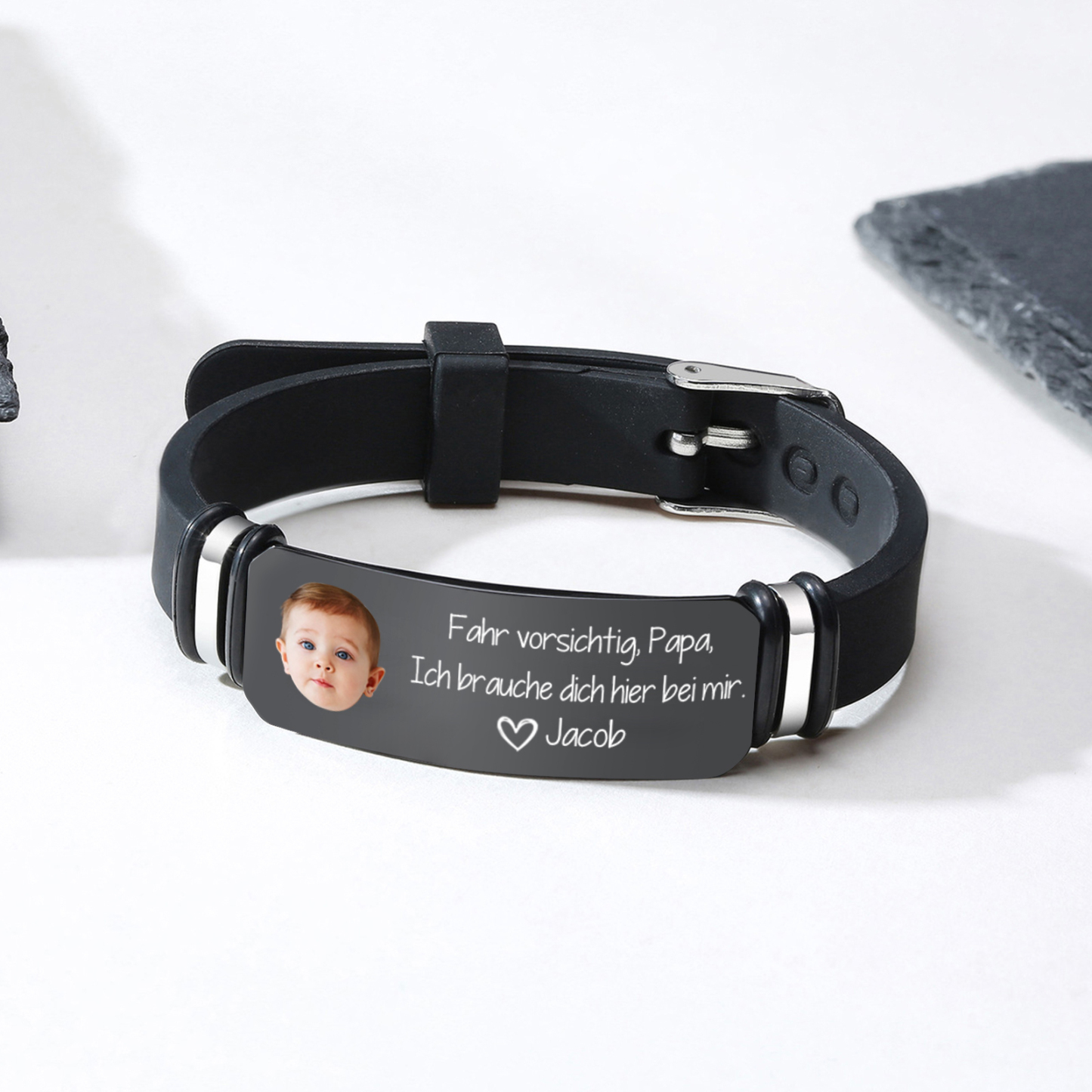 Herren Personalisierter 1 Name & Foto Leder Armband für Papa-Fahr vorsichtig, Papa,  Ich brauche dich hier bei mir.