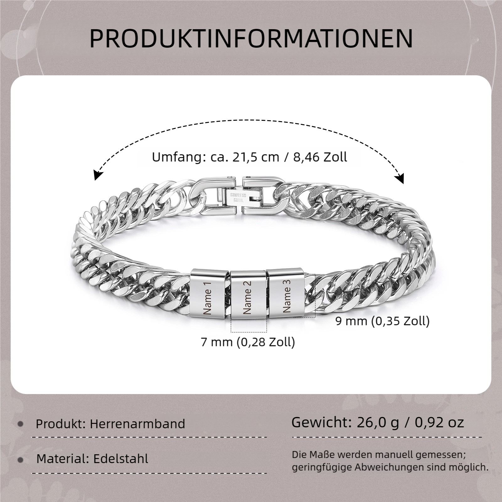 Personalisiertes Panzerarmband für Herren mit 2–6 Namen graviert Geschenk für Opa oder Papa