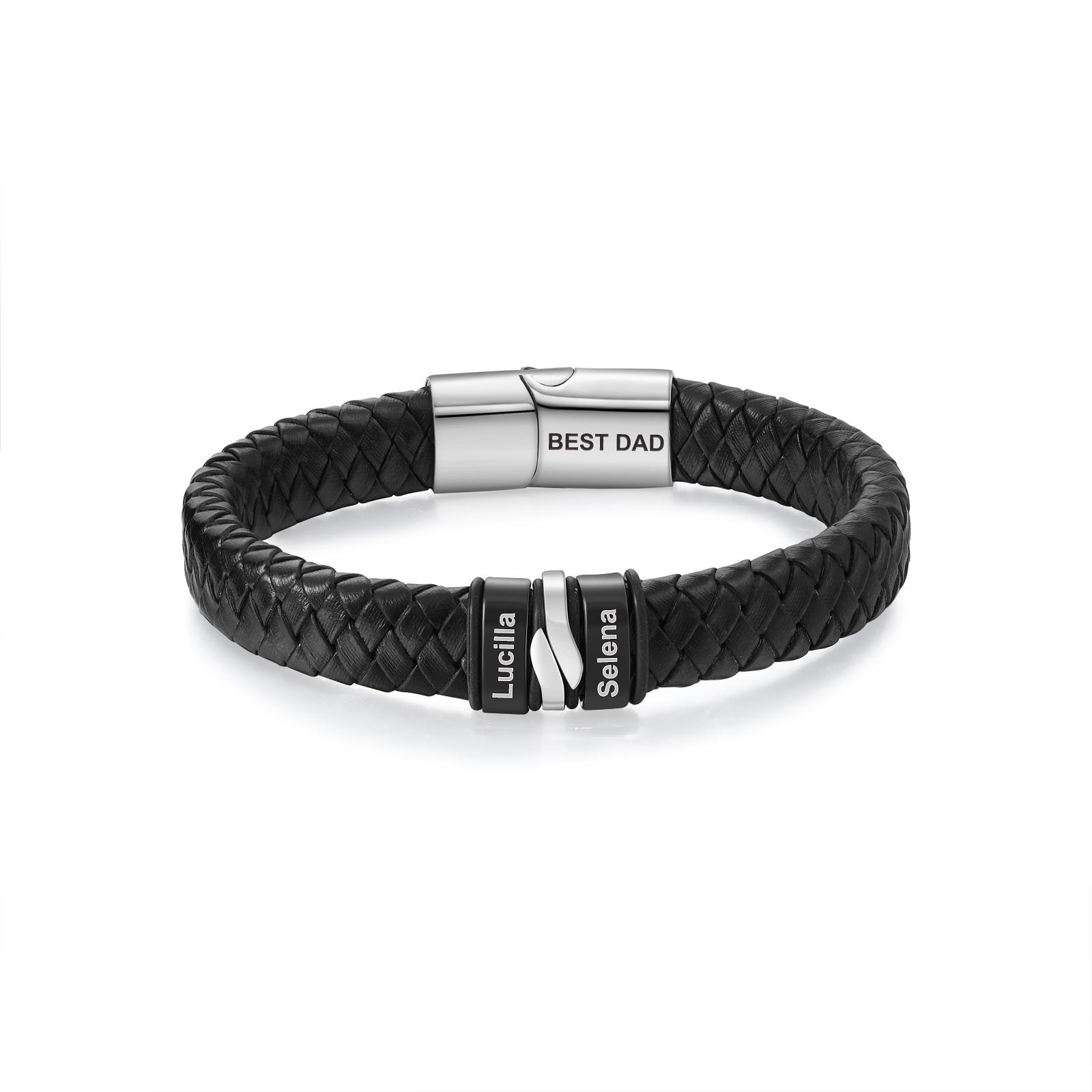 Herren Personalisierte 2-5 Namen & Text Edelstahl schwarzer Armband für Männer/ Papa/Opa/Freund