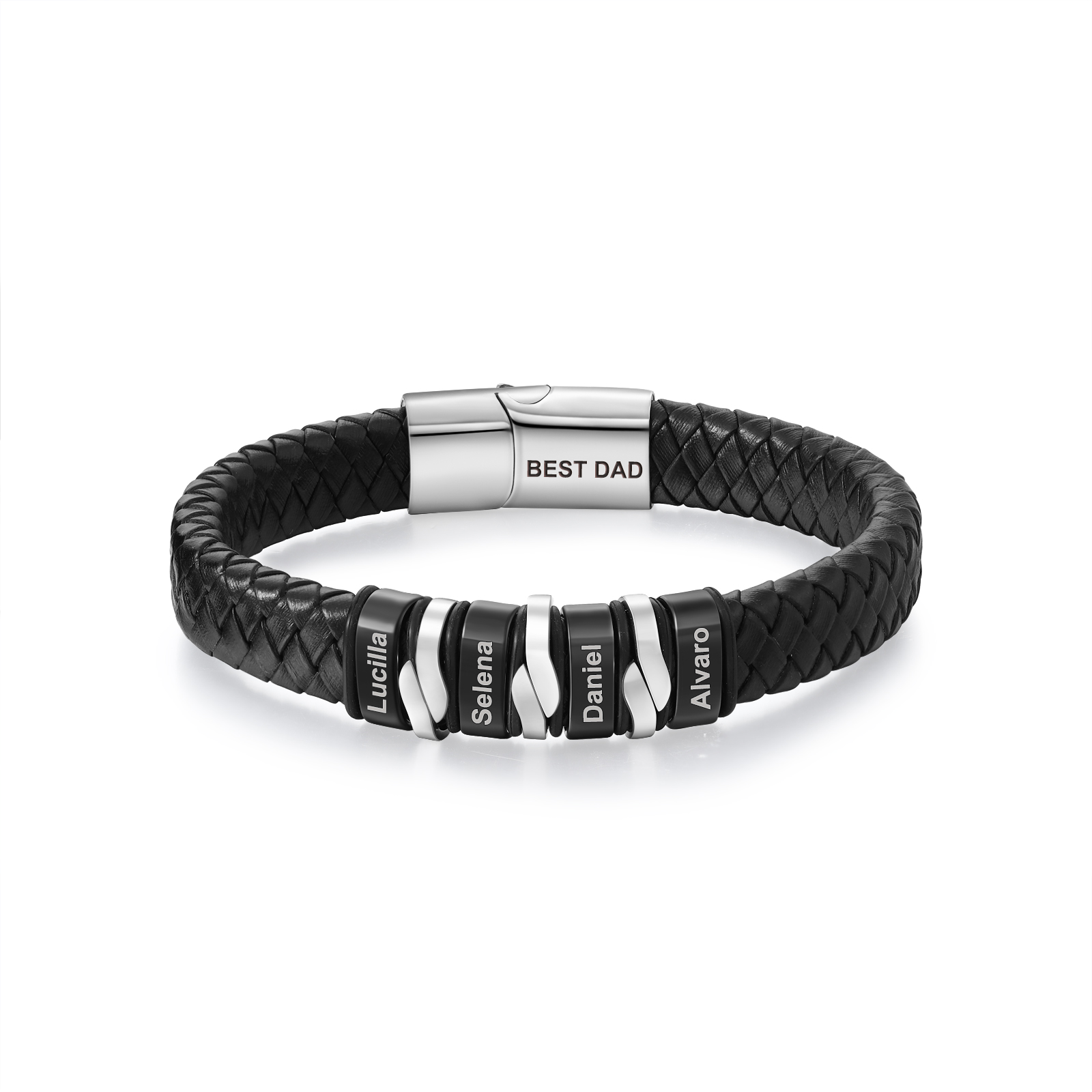 Herren Personalisierte 2-5 Namen & Text Edelstahl schwarzer Armband für Männer/ Papa/Opa/Freund
