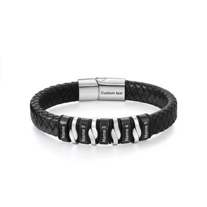 Herren Personalisierte 2-5 Namen & Text Edelstahl schwarzer Armband für Männer/ Papa/Opa/Freund