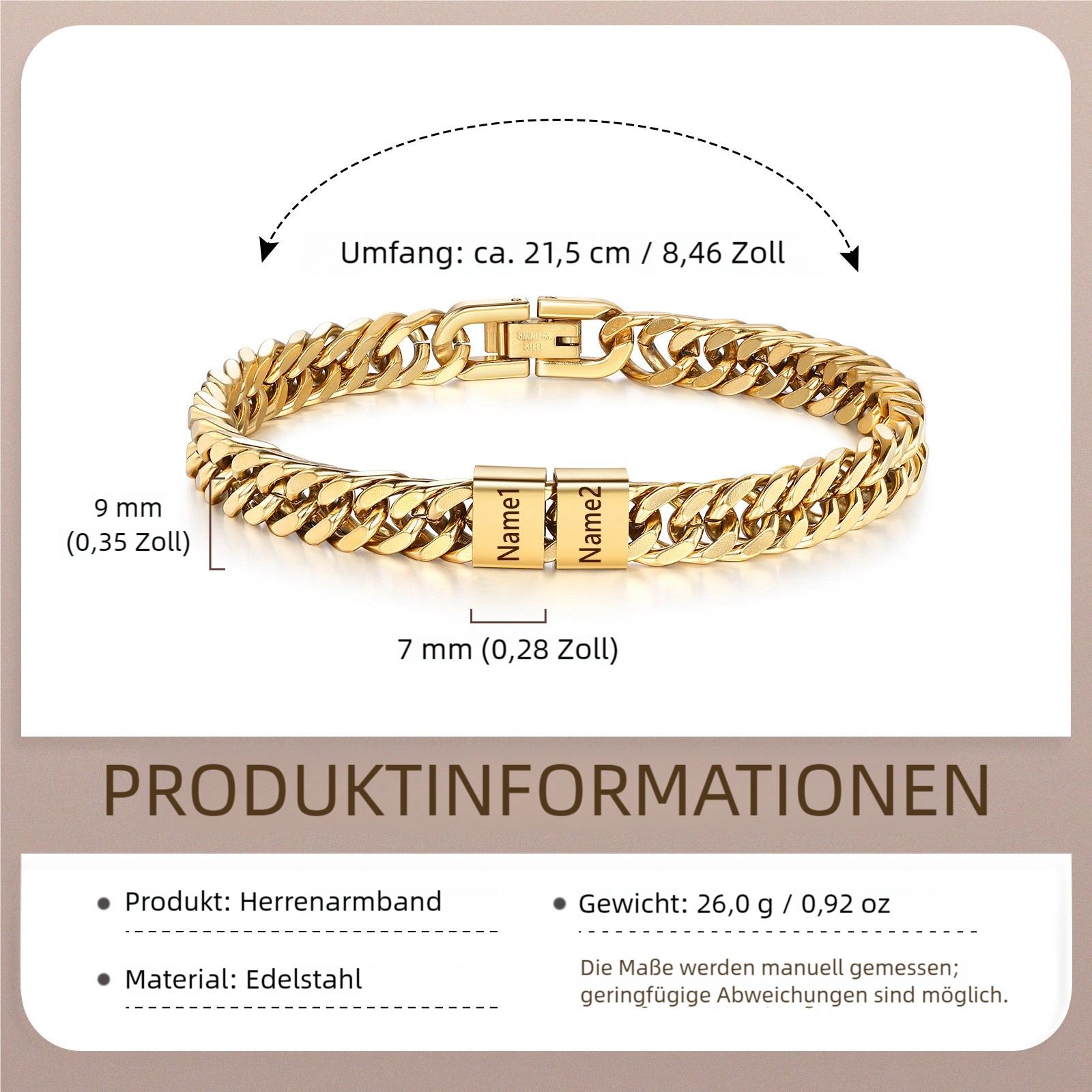 Personalisiertes Panzerarmband für Herren mit 2–6 Namen graviert Geschenk für Opa oder Papa