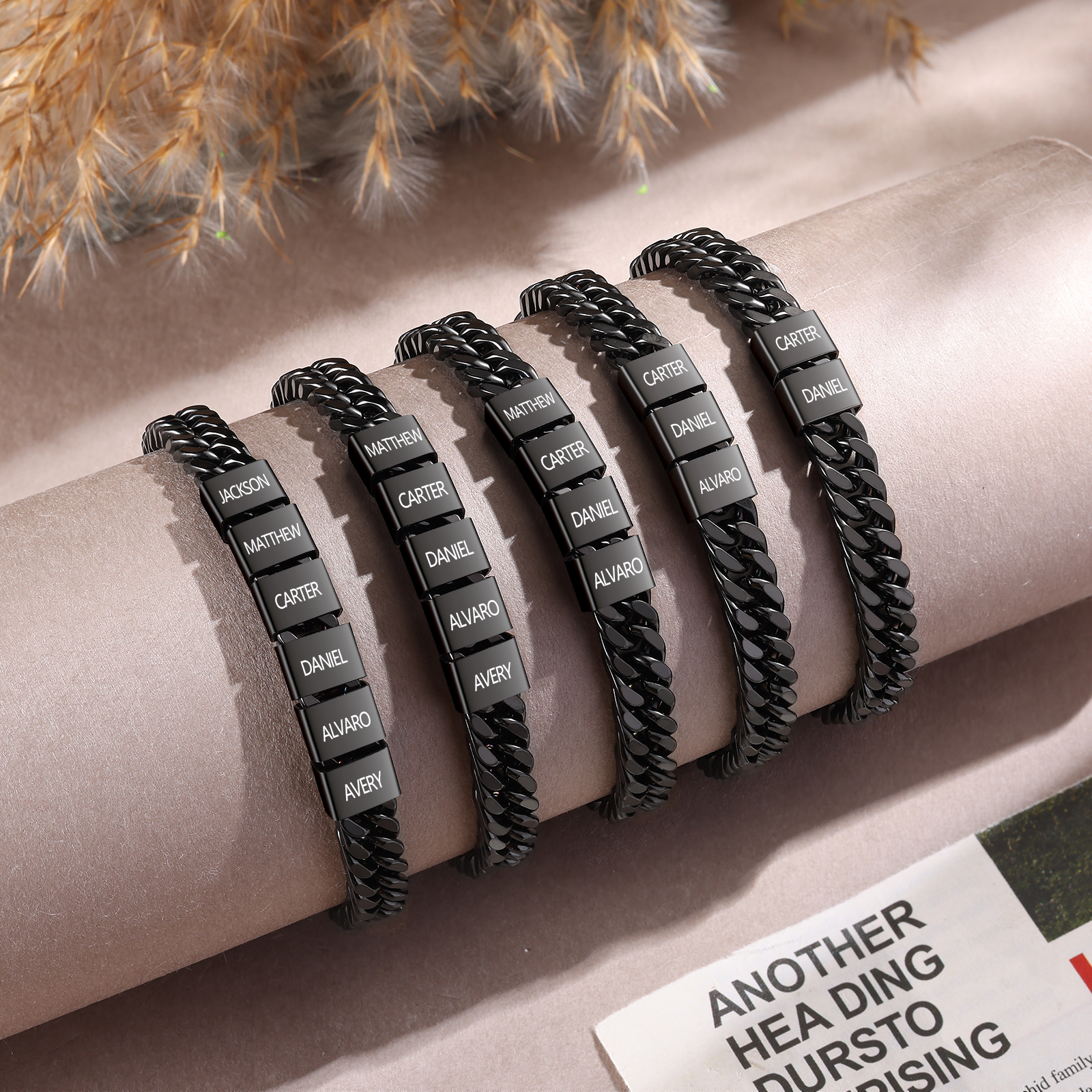 Personalisiertes 2-6 Namen Armband für Männer mit individueller Gravur – Geschenk für Opa/Papa