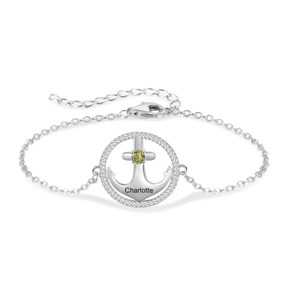 925 Silber Kinder Armband Anker mit Wunschname und Geburtsstein Geschenk für Geburtstag Einschulung Kita für Sohn Tochter Enkel Enkelin | Kettenmachen