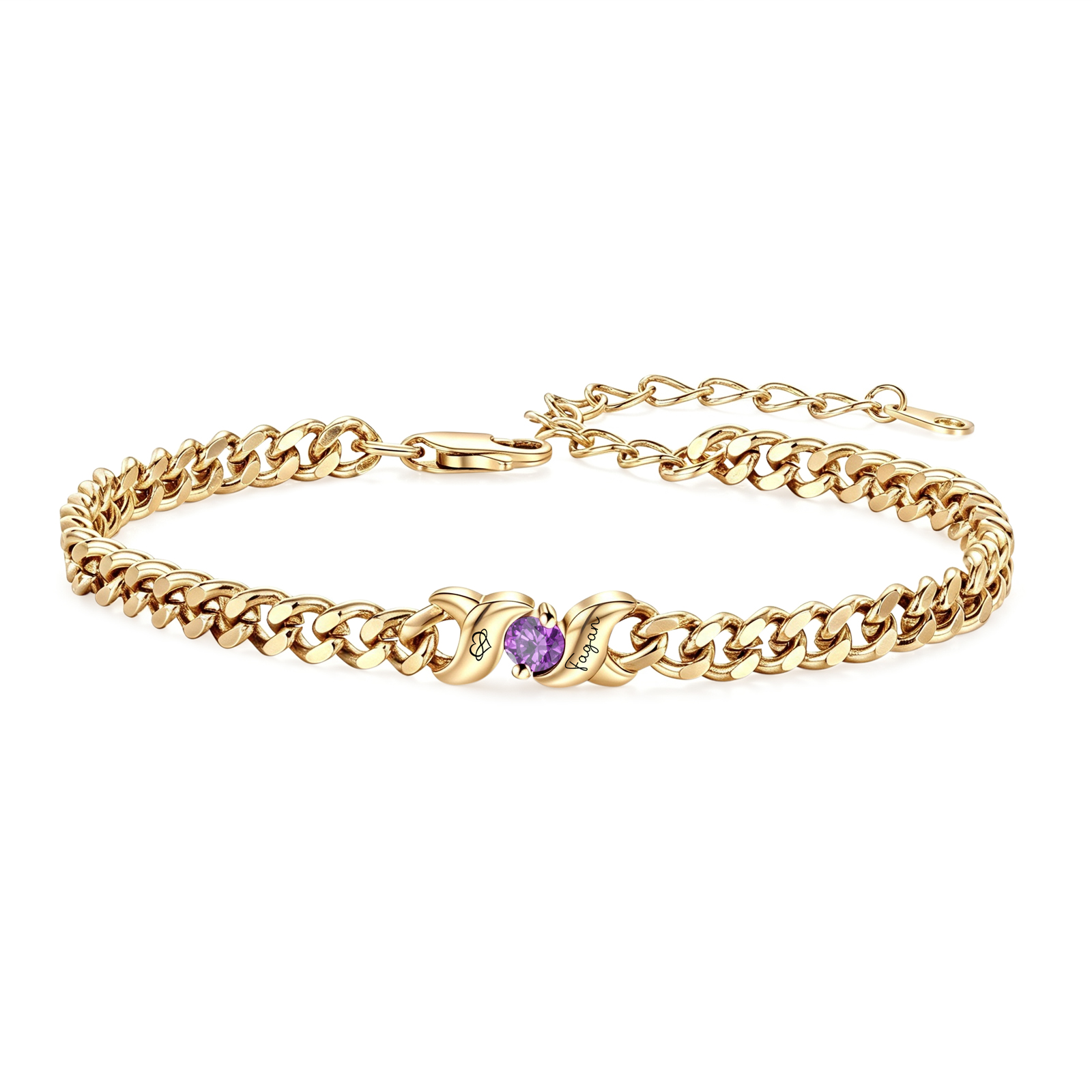 Personalisiertes Cuban Link Armband mit 1–5 Namen und Geburtssteinen
