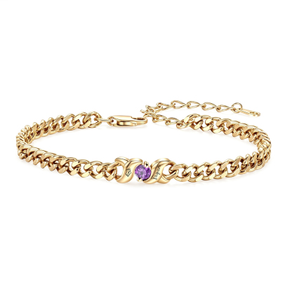 Personalisiertes Cuban Link Armband mit 1–5 Namen und Geburtssteinen